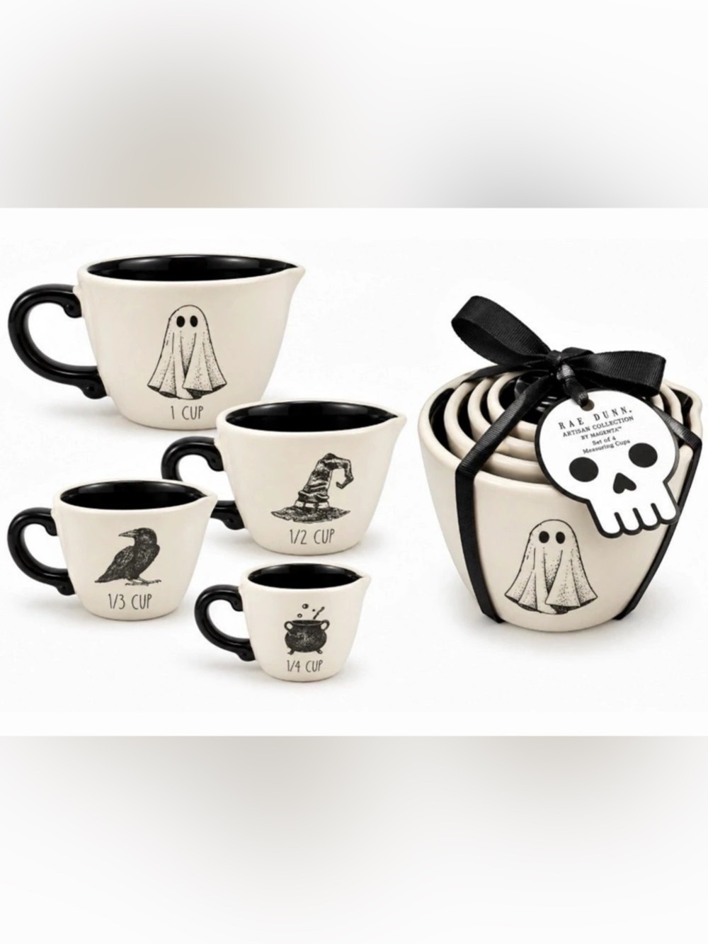 Rae Dunn Halloween Ghost Nesting Measuring Cups Set of 4 NWT HTF